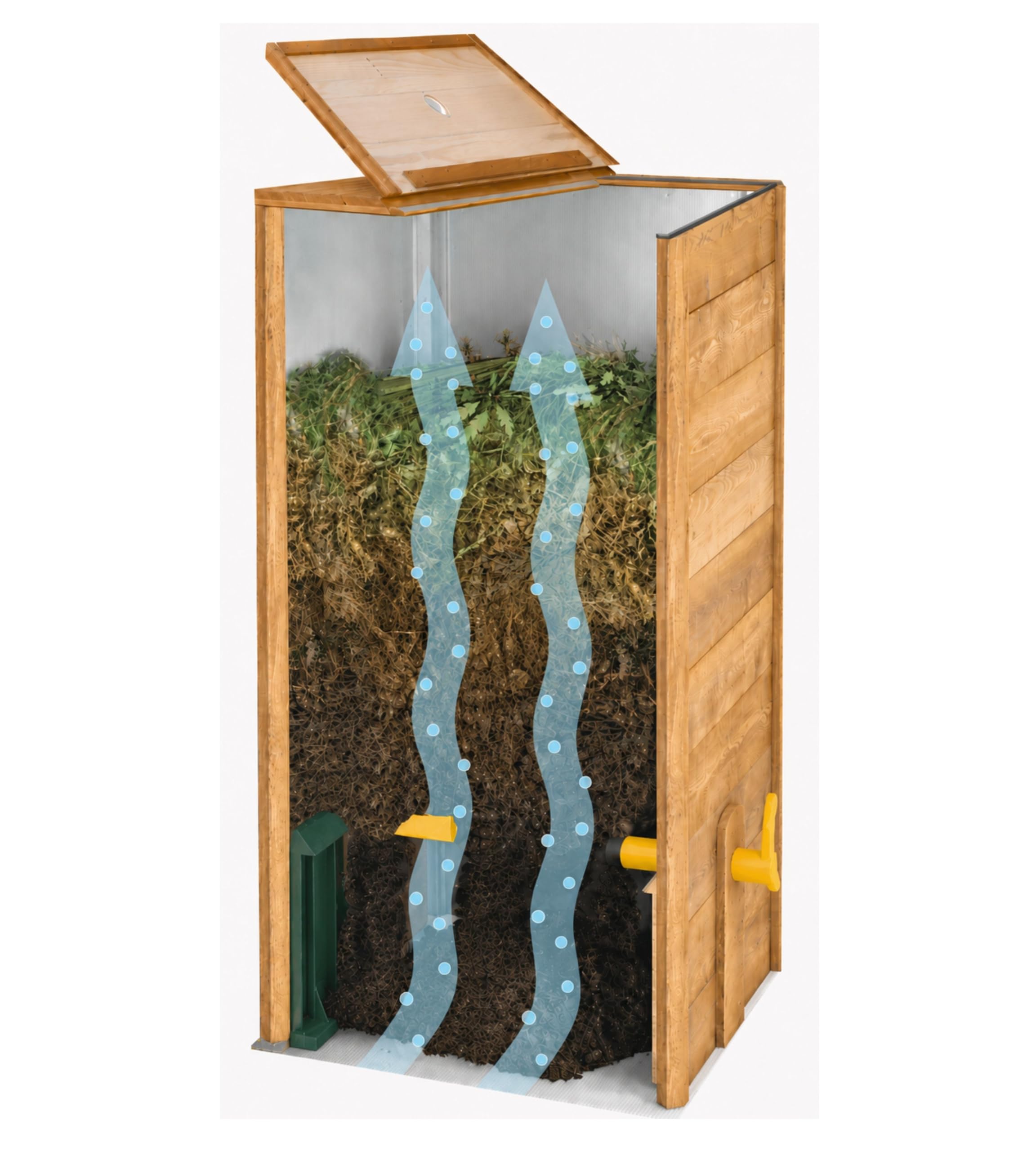 SUPERCOMP Compostador de Madera 340 L para Jardín con Protección Antiplagas y Antirroedores, Compostaje sin Olores ni Volteo, Aireación Vertical, Tapa y Base Incluidas | Compostador rápido de madera con tapa y base, protección contra plagas, juntas y reji