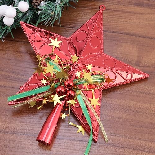 Miniatura 6 de Amosfun Decoración de estrella para árbol de Navidad de 7.9 in, decoración de árbol de Navidad con purpurina (rojo)