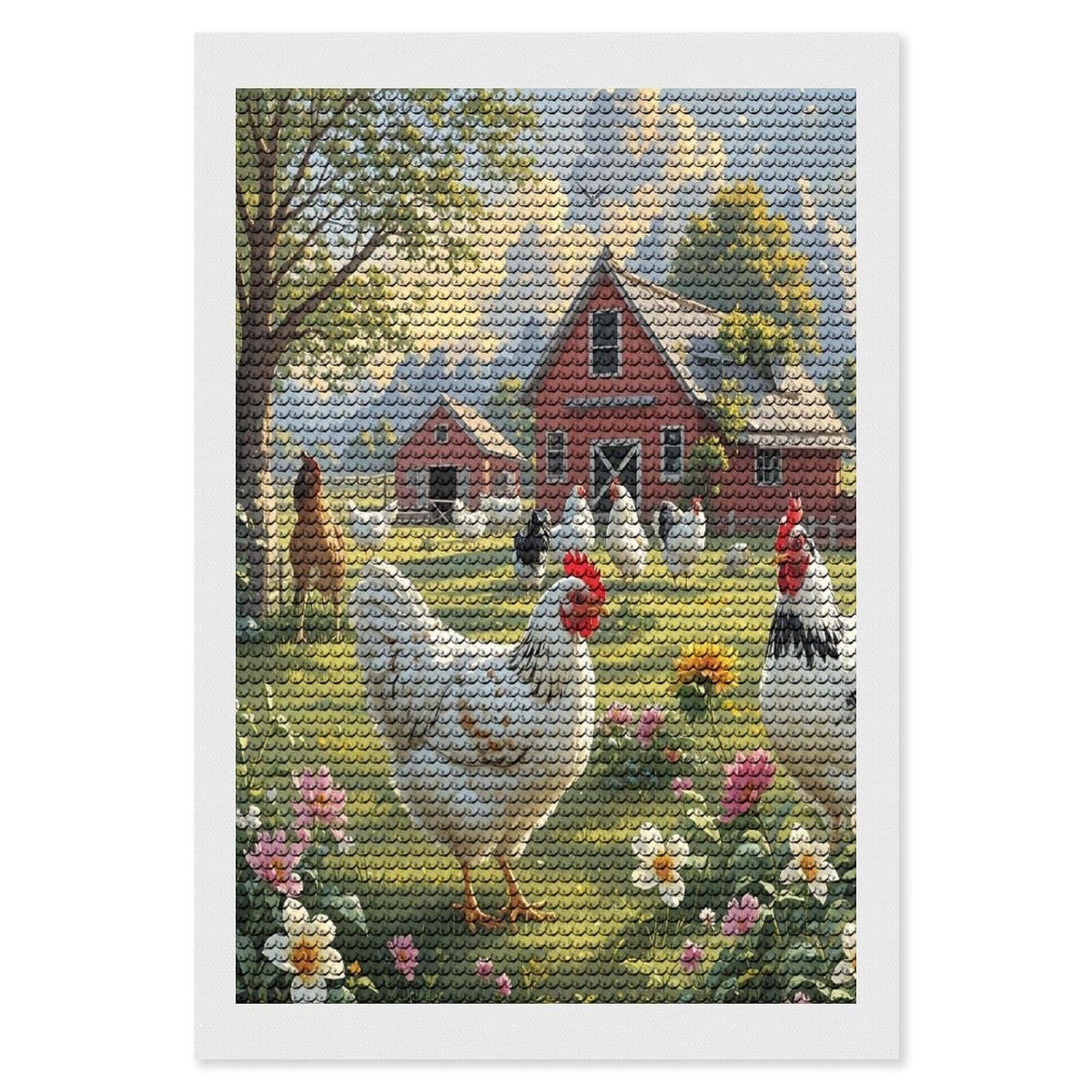 FekiLoot Chickens and Farm Diamond Painting Kits for Adults Full Round Drill Diamond Art Kits for Beginners 5D DIY Diamond Dots Paintings Diamonds Pictures Gem Art Home Wall Decor 8"x12"