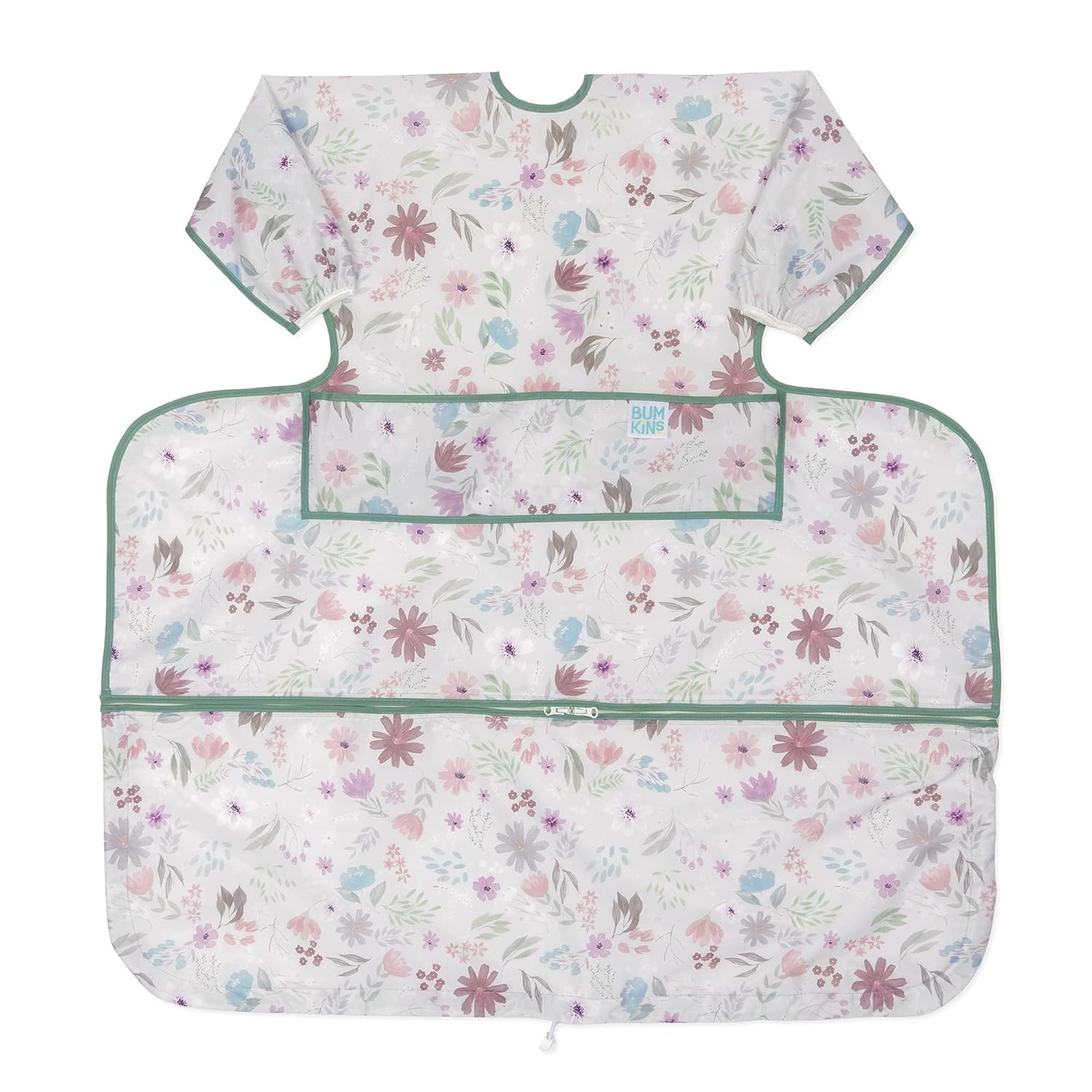 Bumkins Baby Bib and High Chair Cover Combination, for 6-24 Mos, Girl or Boy Toddler, Long Sleeved for Babies, Baby Led Weaning Essentuals for Eating, Feeding Babies, Mess Saving, Floral Gray