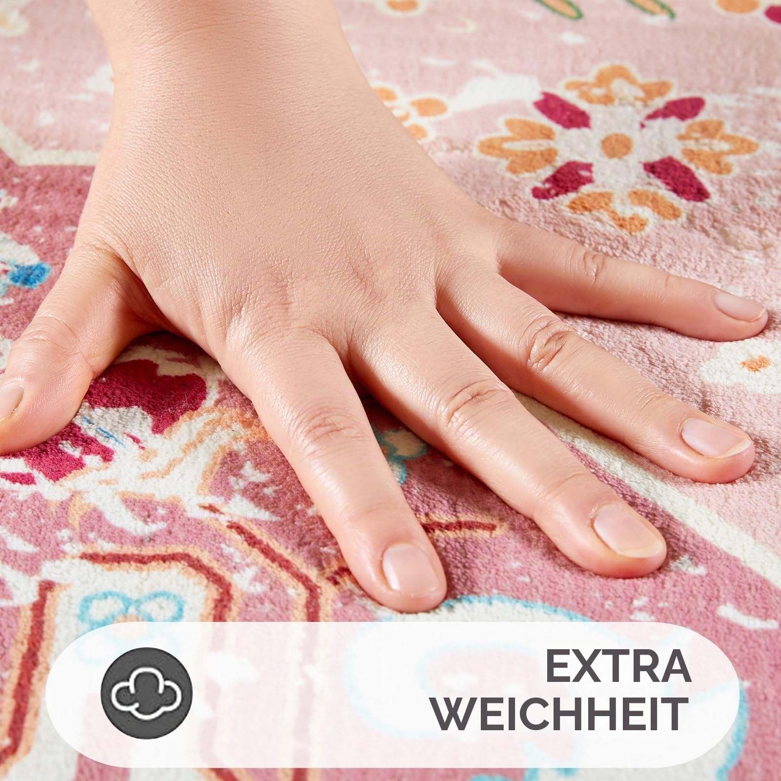 Waschbarer rosa Teppich, dünn, orientalisch, Boho, Vintage, niedlich, tropischer Leopard, 1,5 m, rund, für Schlafzimmer, Küche, Esszimmer, Wohnzimmer, Büro, Eingangsbereich, Used-Look,