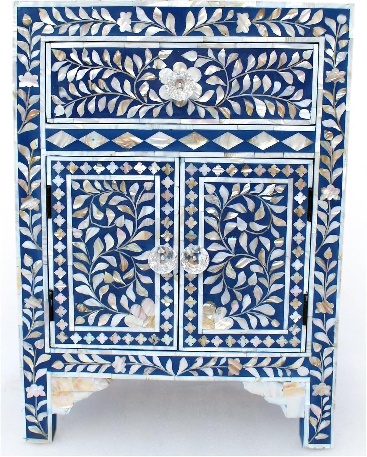 Hansa Handmade Bone Inlay Bedside Table Geometrical Pattern Nightstand End Table Furniture for Home Décor