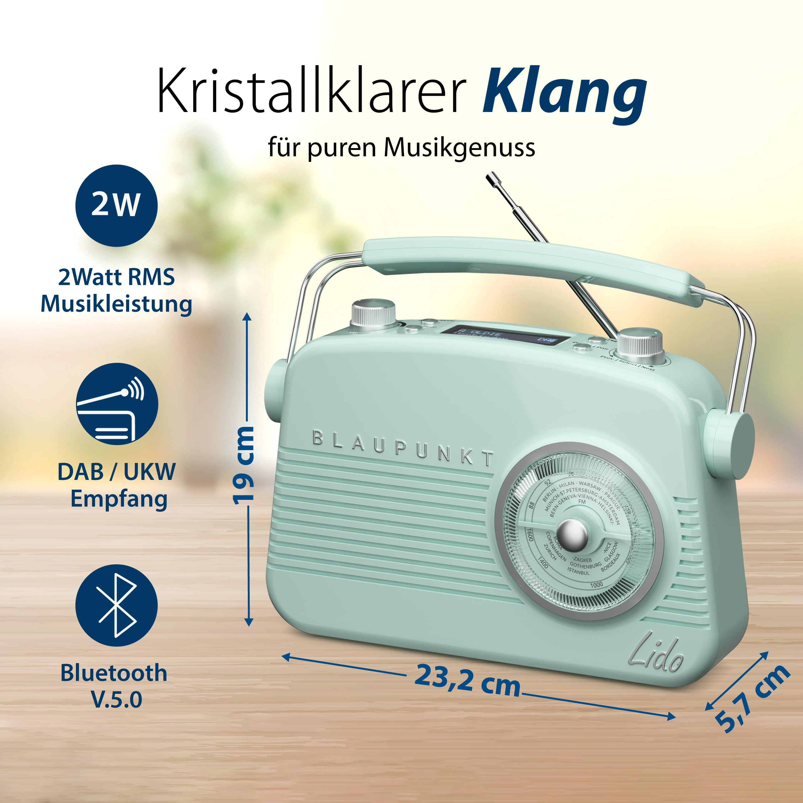 Blaupunkt LIDO VDR 10, Blau Nostalgieradio, DAB+ Radio Retro Design, digitales Radio mit Senderspeicher, Retro DAB Radio mit Bluetooth, UKW Empfang, kompakte Bauweise