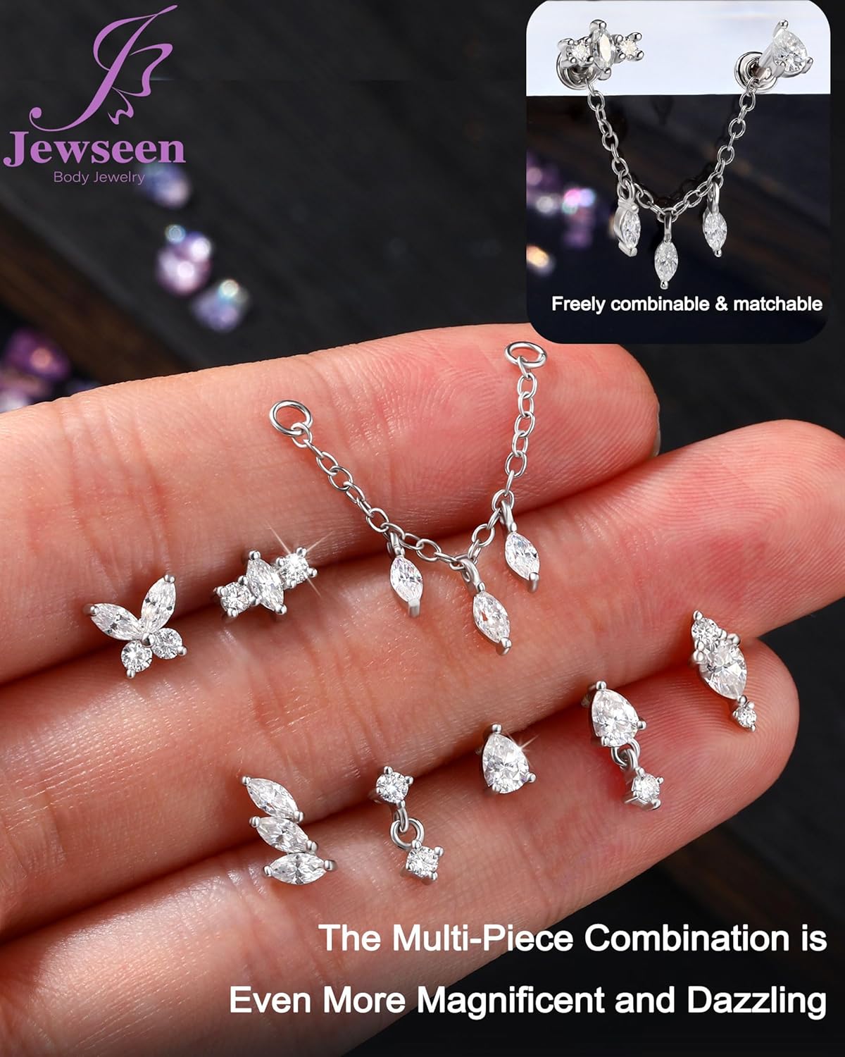 Jewseen GRA Moissanite Stud Earrings 925 Sterling Silver Set Hypoallergenic 16G 6mm Lengthened Internal Threaded Cartilage Helix Conch Lobe Fine Piercing Jewelry-ULTIMATE COLLECTION