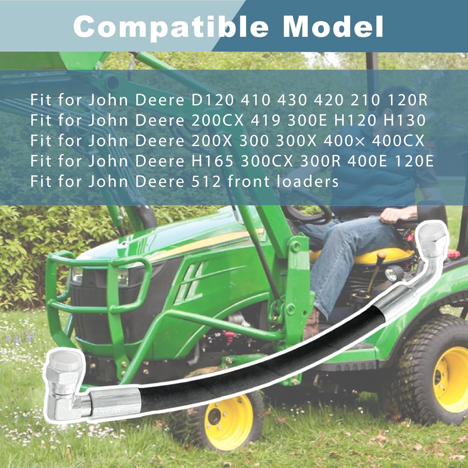 Hydraulic Hose Replace AW29374 Fit for John Deere Front Loaders Model DD120 H120 H130 H160 H165 120E 120R 200X 200CX 210 300 300X 300CX 300E 300R 400E 400X 400CX 410 419 420 430 512 (1 Pcs)