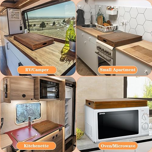 Miniatura 8 de Tabla de cubierta superior de estufa para estufa eléctrica de gas, tabla de fideos de madera, tabla de cortar, cubierta superior de estufa de RV