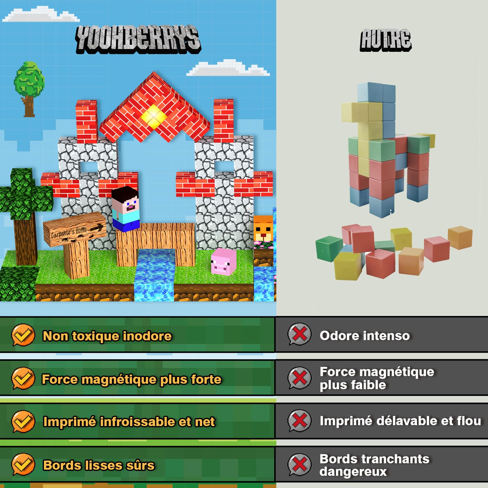 YOOHBERRYS Construction Magnetique Enfant 200 Pièces 2CM, Cube Magnétique Lumineux Jeux Aimants de pour Garçon et Fille, Blocs Magnétiques Jouet Créatif Montessori pour Enfants 3 4 5 6 7 8 9 Ans