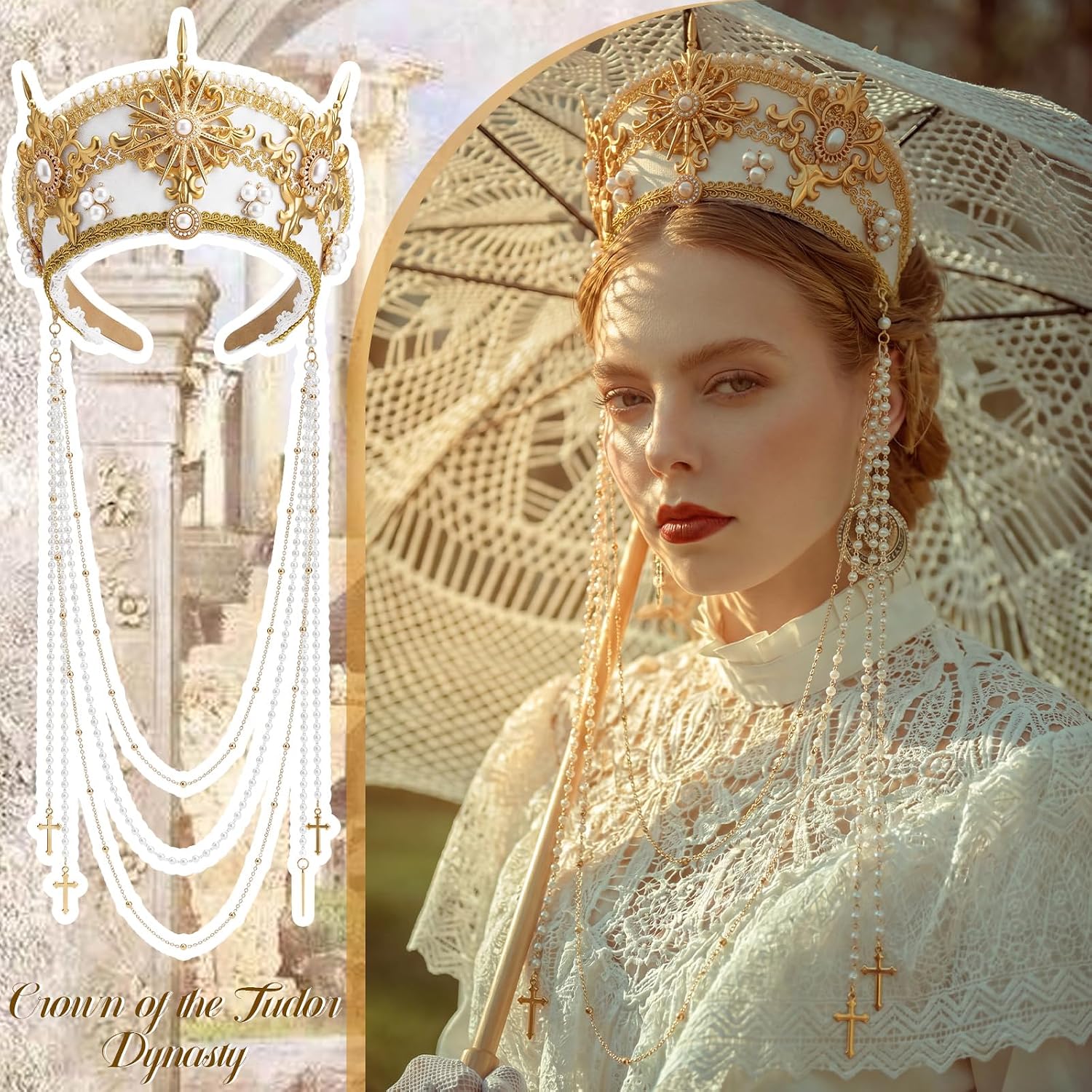 Tondiamo Retro Tudor Headpiece Women Ren Faire Halloween Accessory