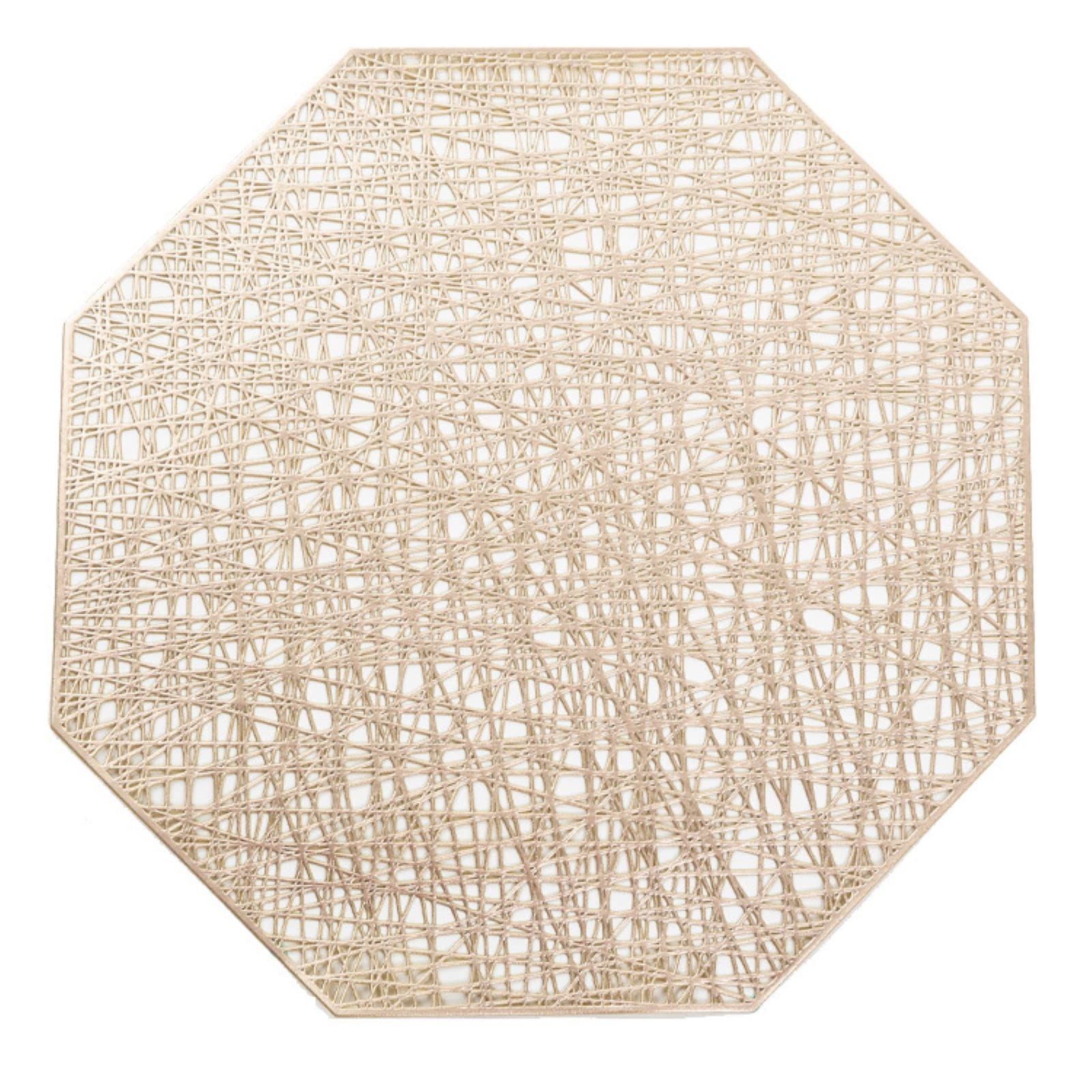 JISON21 5pcs Large Cutout Placemats, Dining Table Insulators, Fashion Octagon Placemats Set, Home Placemats Coasters Placemats (Gold)