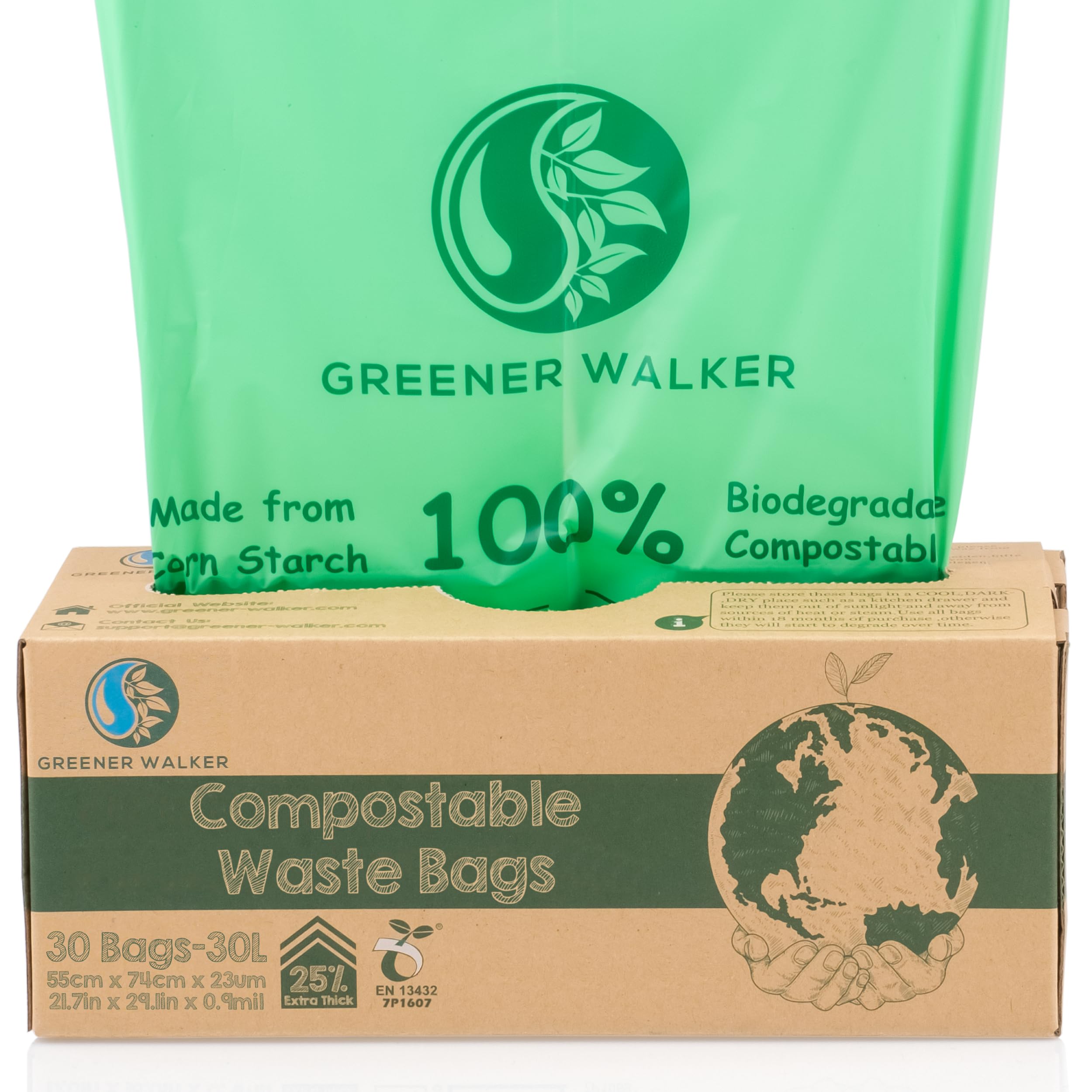 Greener Walker Green Er Walker 25% Extra Thick Compost 30L Caddy Bin Liners-30 Bags Biodegradable Waste Bags(30L)