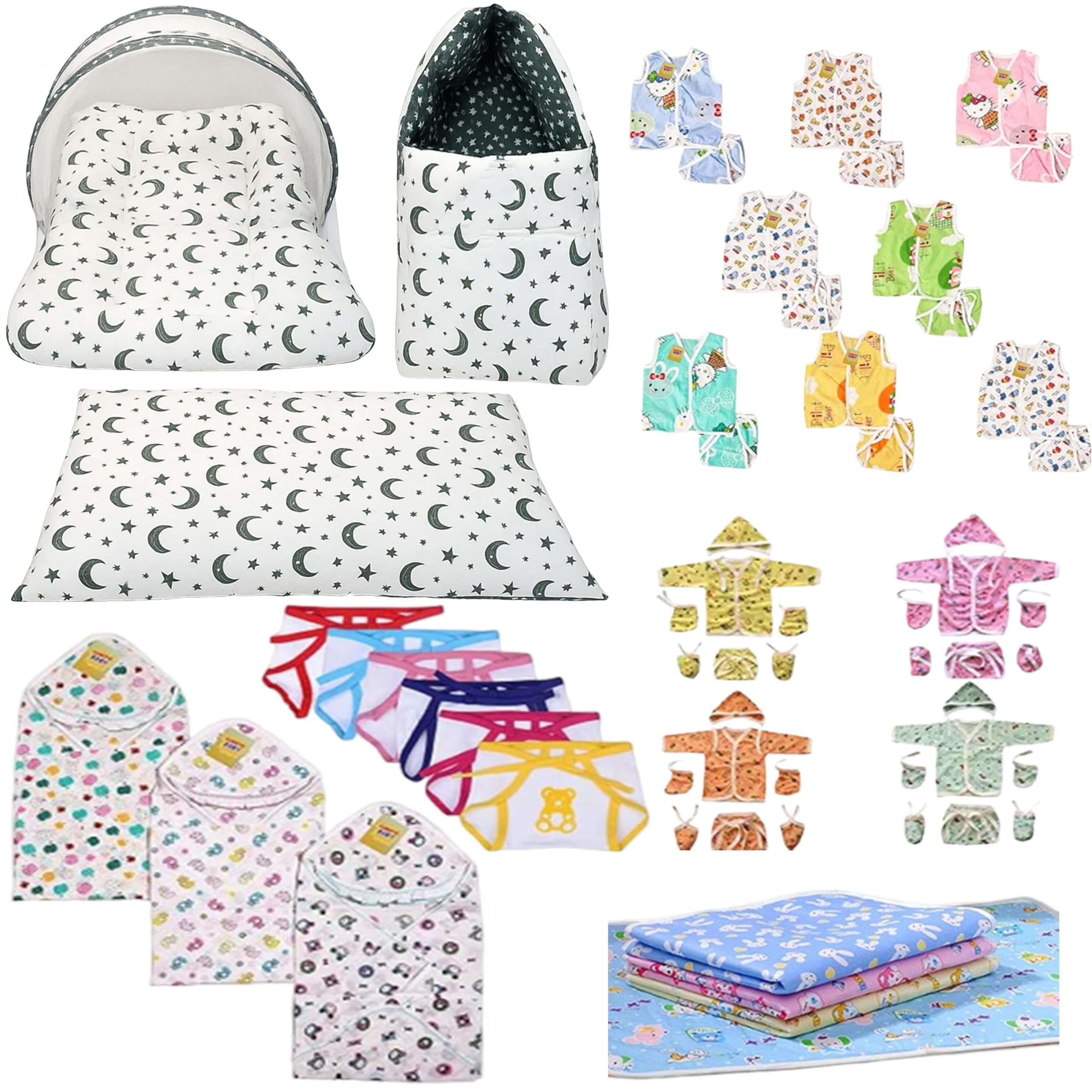 56 in 1 Baby Products All New Born Combo|Gift Set|Essentials|Hospital Kit|Clothes|Maternity Essentials|Infant Essentials|Baby Shower|Complete Daily Items Combo(0-6 Months) (Grey Moon)