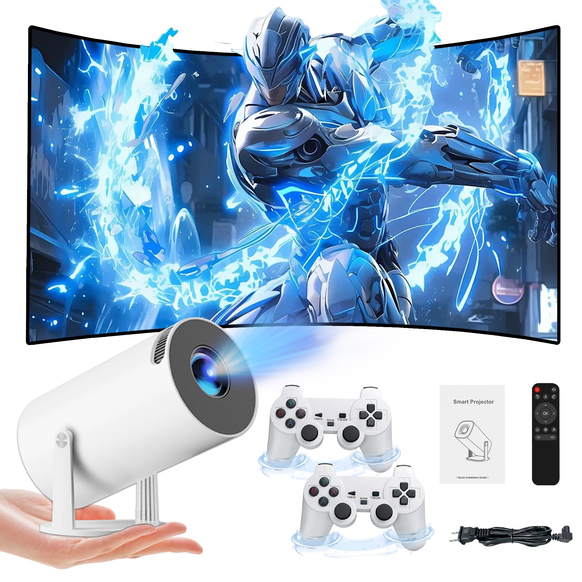 Y5S Mini Projector and Game 64G, Built-in 10000 3D Games, 1280 x 720P, 180° Rotate, 4K Retro Video Game Projector with 2 Wireless Controllers, HDMI Output, 5G WiFi and Bluetooth, Android 11, Home,