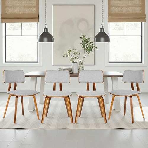 Miniatura 18 de Armen Living Jaguar - Silla de comedor moderna de mediados de siglo para mesa de cocina, escritorio, tocador en tela gris y acabado de madera de