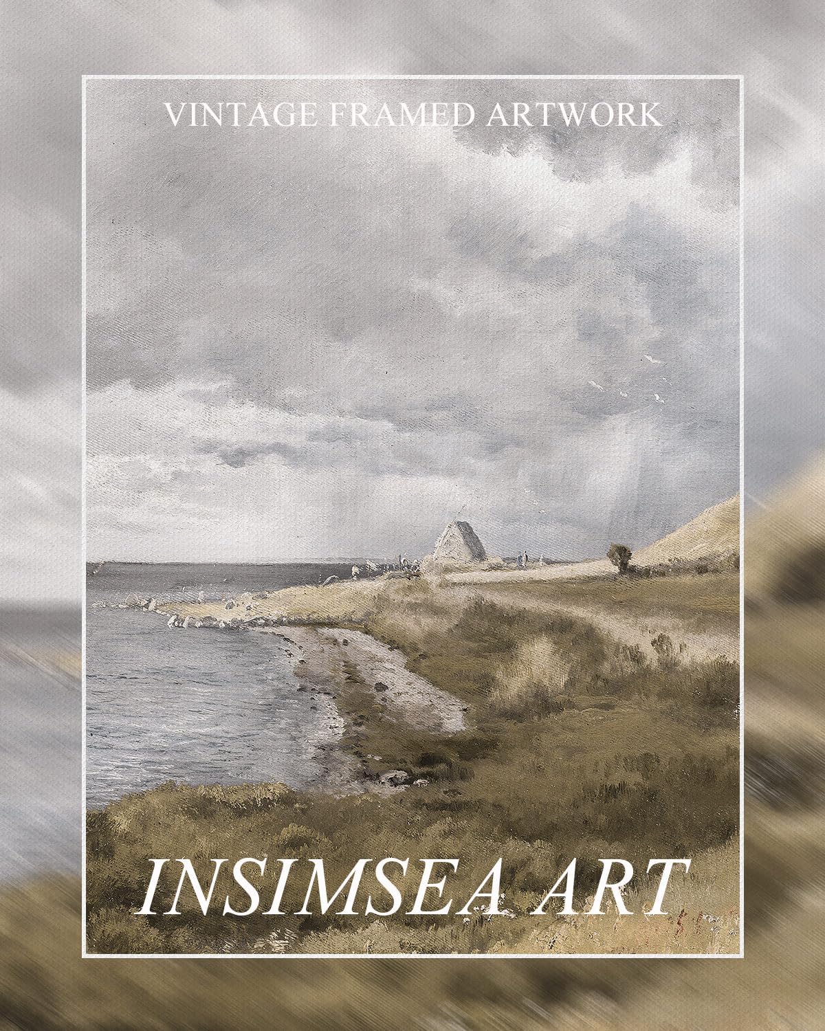 InSimSea Golden Framed Vintage Canvas Wall Art Coastal Scene From Denmark Seascape Nature Wilderness Wall Decor 24x36in, Green Mountain Range Stormy Landscape Beach Print, Seaside Bathroom Bedroom
