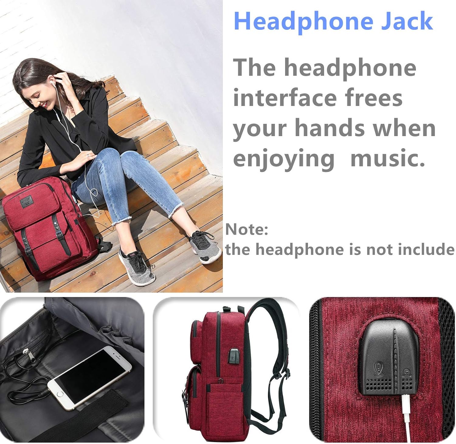 HFSX Laptop Backpack Women Men College Backpacks Bookbag Vintage Backpack Book Bag Fashion Back Pack Anti Theft Travel Backpacks with Charging Port fit 15.6 Inch Laptop Red - Image 2