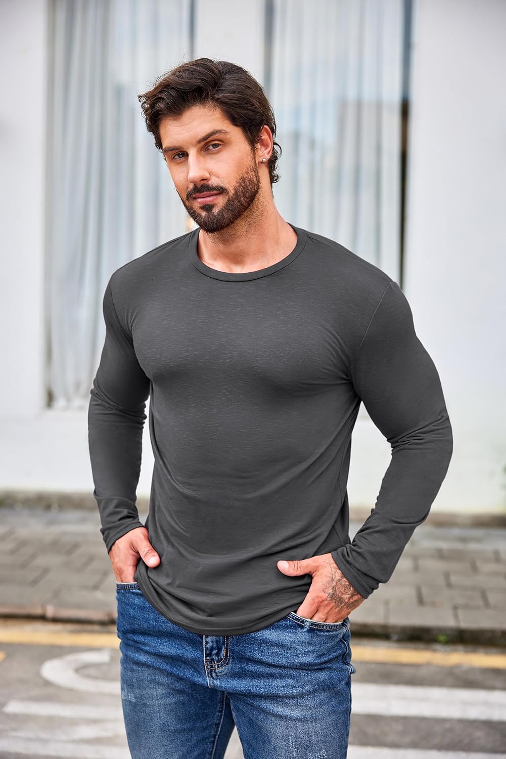 COOFANDY Men 2 Pack Muscle Fitted T Shirt Gym Workout Long Sleeves Fall Winter Tee - Image 3