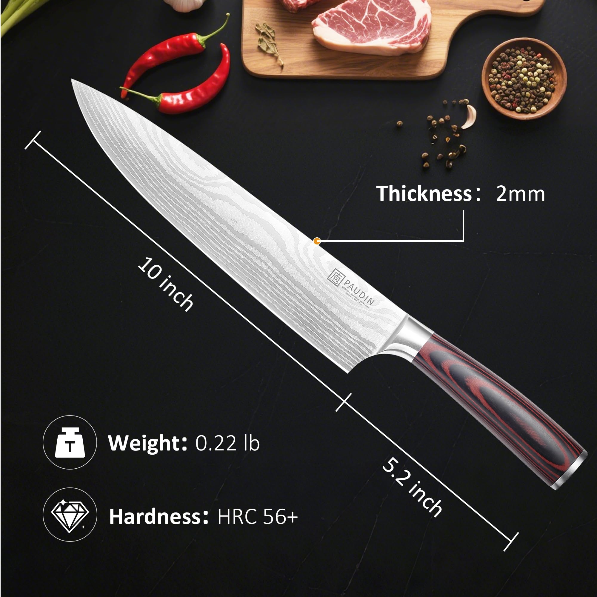 PAUDIN Chef Knife, 10 Inch Meat Knife, Ultra Sharp Kitchen Knives — Amazon image 2