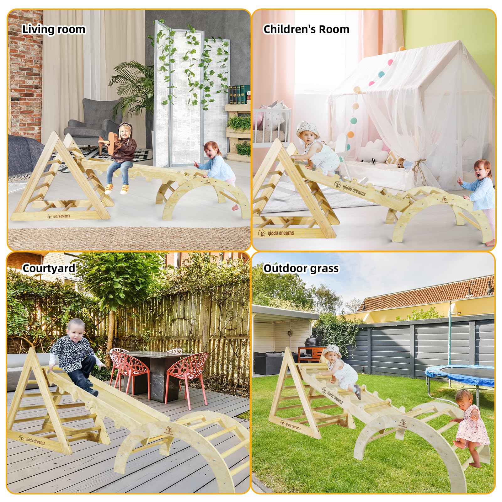 CCLIFE Triángulo Juguete Plegable 6 en 1 Triángulo Escalera Madera para Niños Juego de trepa de Carga 150 kg, a Partir de 1 Años