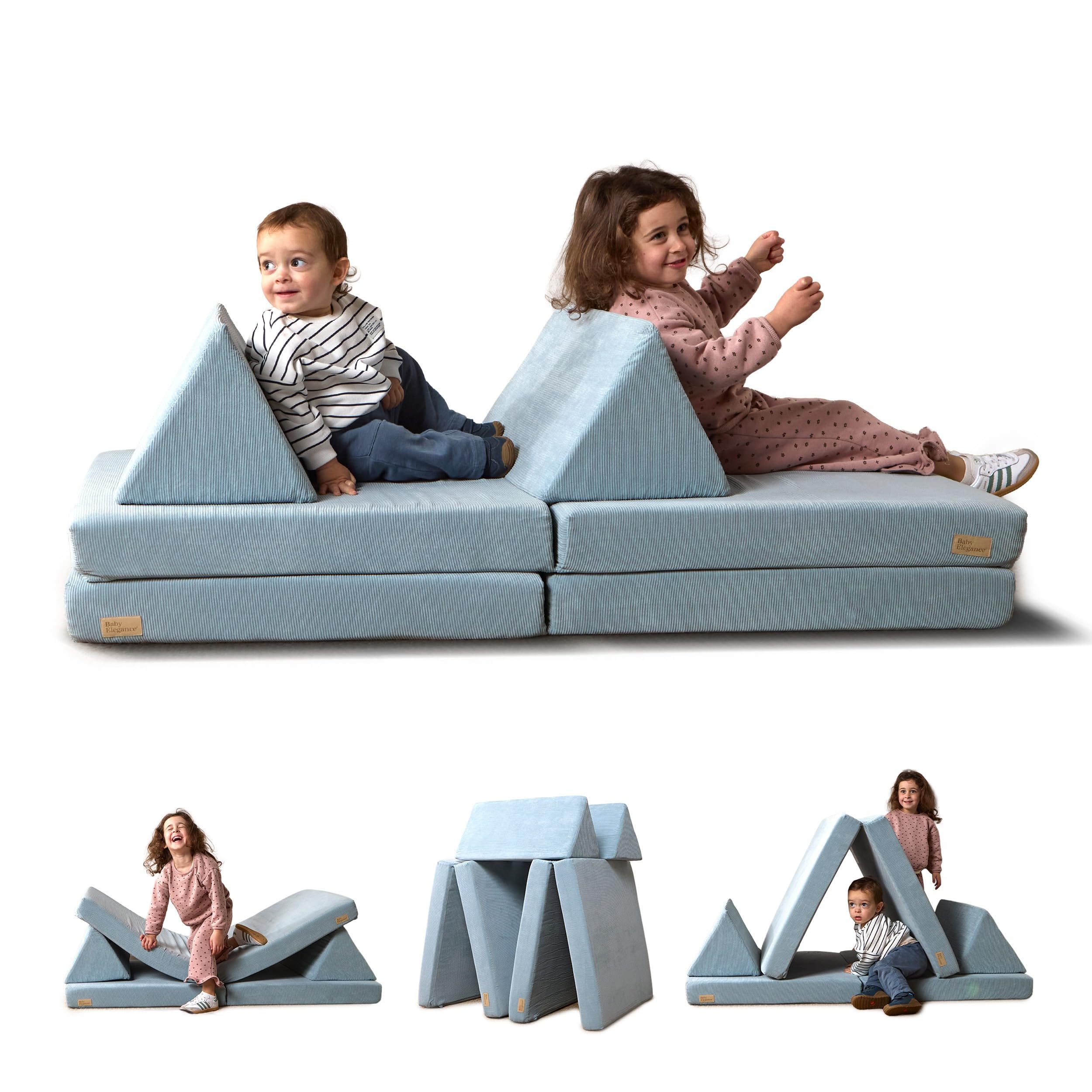 Baby Elegance Lil Elle Kids Sofa Bed Modular 4‑Piece Kids Play Couch, Machine‑Washable Covers | High‑Density Foam & Durable Corduroy Toddler Sofa | EU Safety Certified | Designed in Ireland- Blue