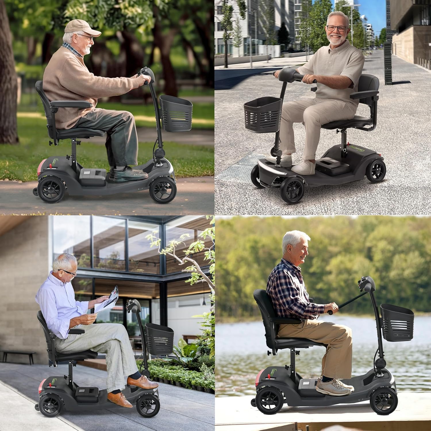 Scooter Électrique PMR Pliable pour Seniors - Structure Renforcée Charge Max 136kg - Pneus Tout-Terrain et Éclairage LED - avec Panier Amovible - Scooter de Mobilité Stable et Robuste