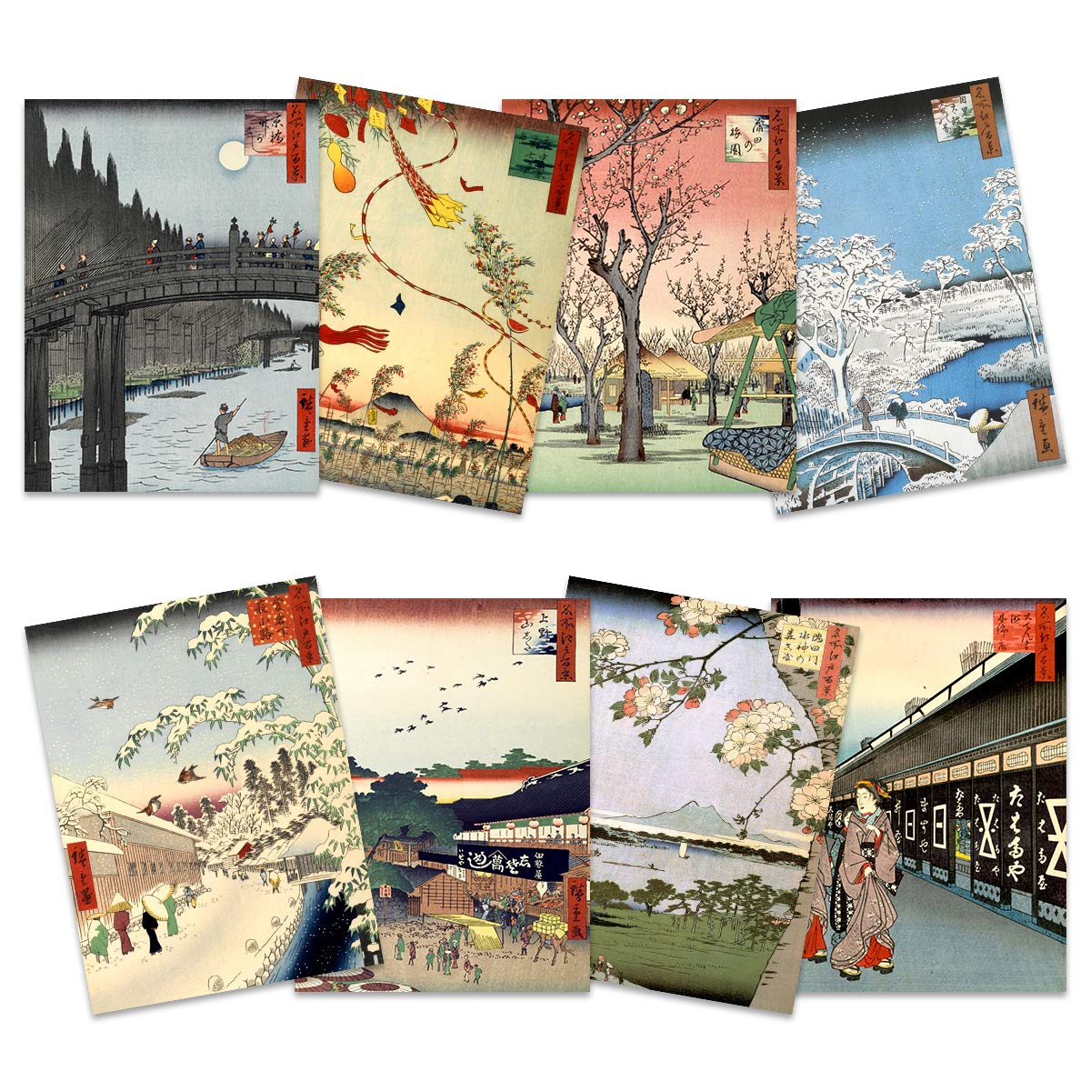 Utagawa Hiroshige Japanese Woodblock Ukiyo-e Wall Art Print 8 Pack 30x41cm - Wee Blue Coo