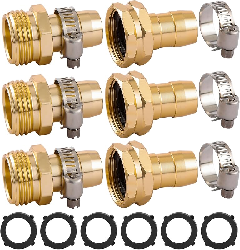 Garden Hose Repair Connector Kit, Fit for 3/4" or 5/8" Garden Hose Fitting | 3 Set Male and Female Hose Adapter, Water Hose Repair Kit with Clamps