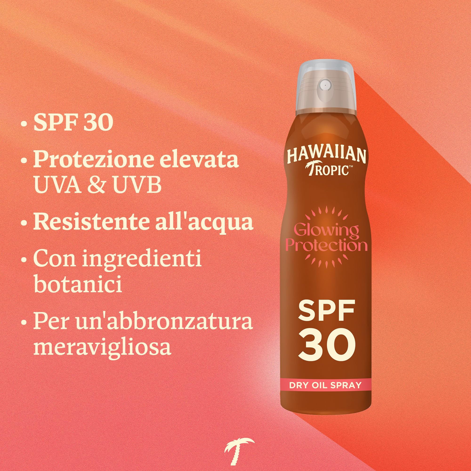 Hawaiian Tropic Olio Secco Spray Protettivo Illuminante, Resistente all'Acqua con Protezione Solare SPF 30 UVA e UVB, Spray Solare dal Profumo Tropicale con Ingredienti Botanici delle Hawaii, 180 ml