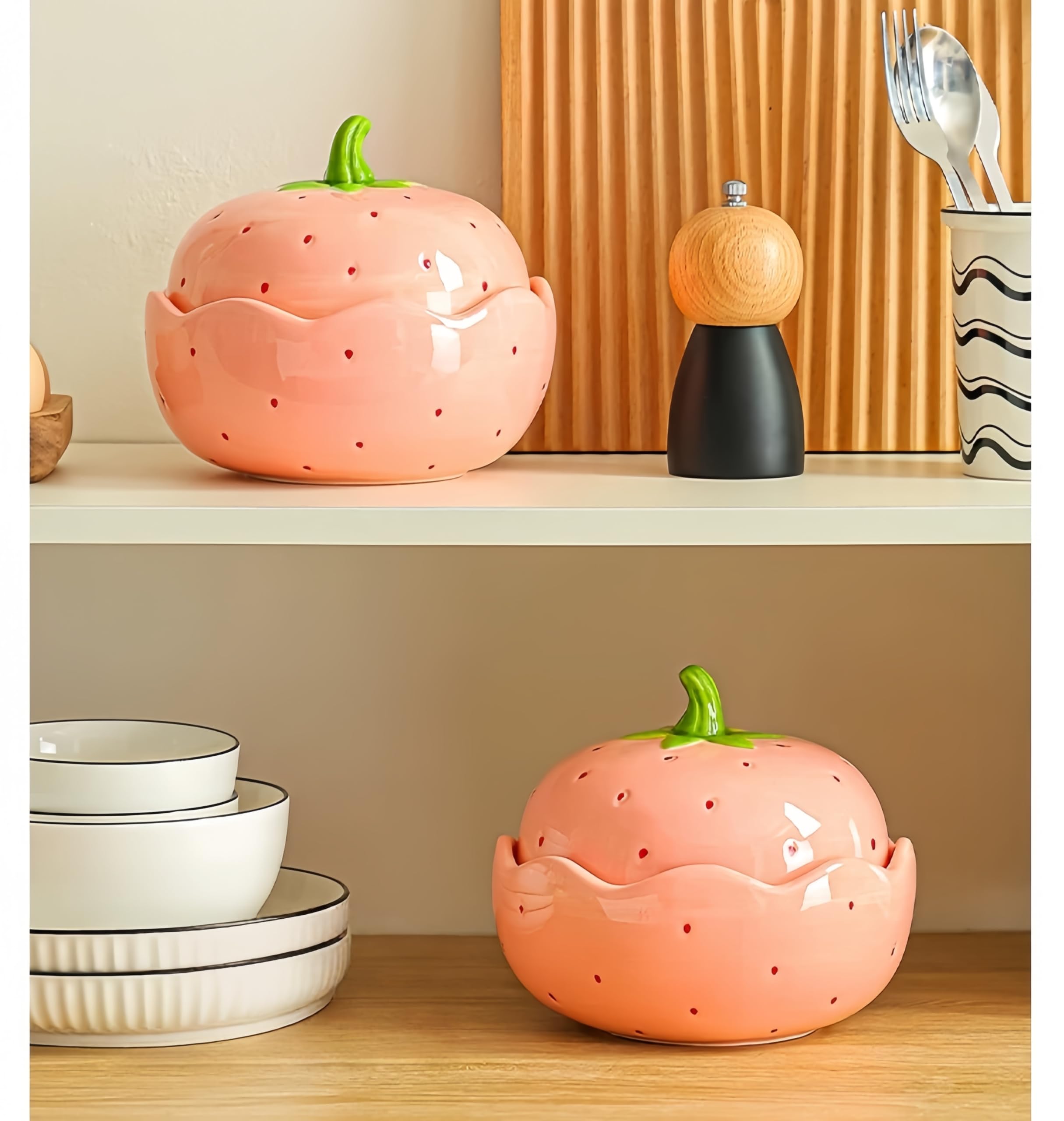 Urocza ceramiczna miska ramen z pokrywką, 590 ml, zabawny pojemnik na żywność na zupę, sałatkę, przekąski, świetny prezent dla miłośników jedzenia (6)