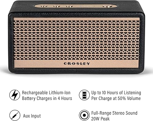 Miniatura 2 de Crosley CR3113A-BK Montero - Altavoz Bluetooth recargable portátil pequeño, color negro