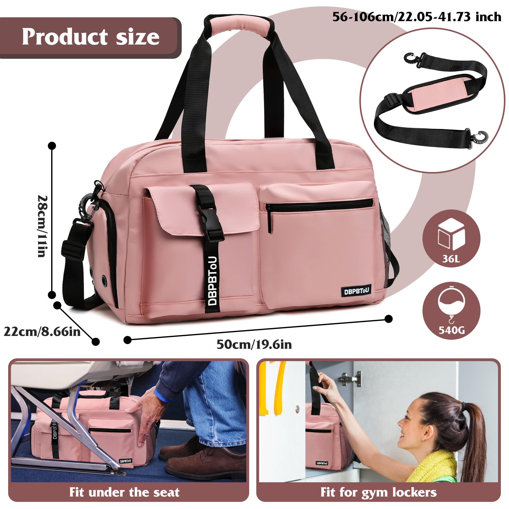 Borsone Palestra Donna, Borsa Palestra con Scomparto per Scarpe, Borsone da Viaggio Donna Impermeabile (Rosa)