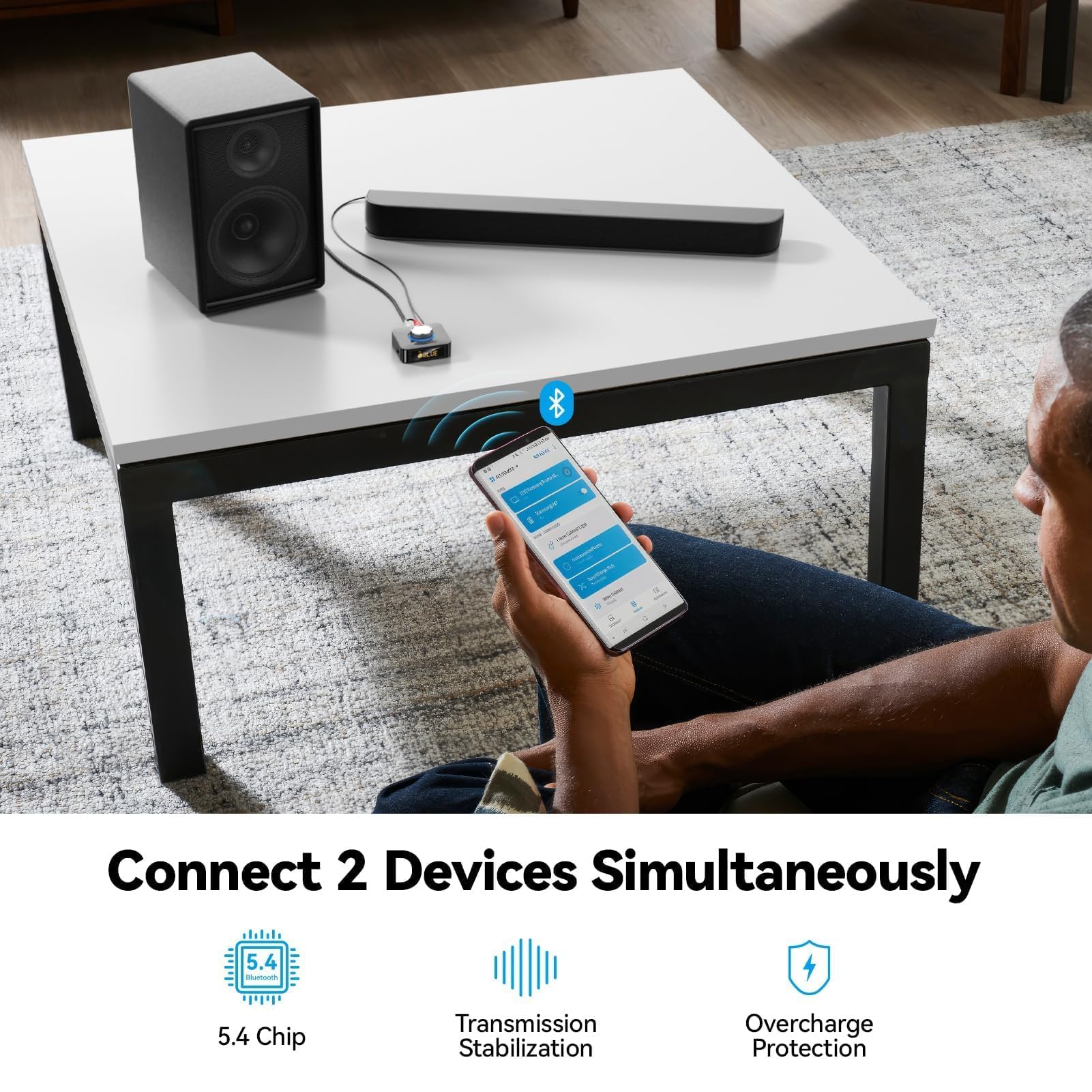 GlasFlength Adapter Bluetooth stereo, odbiornik Bluetooth 5,4 z kablem AUX 3,5 mm RCA Low Latency 49 ft, HiFi Bluetooth Audio Receiver do TV/głośnika/komputera stacjonarnego/projektorów