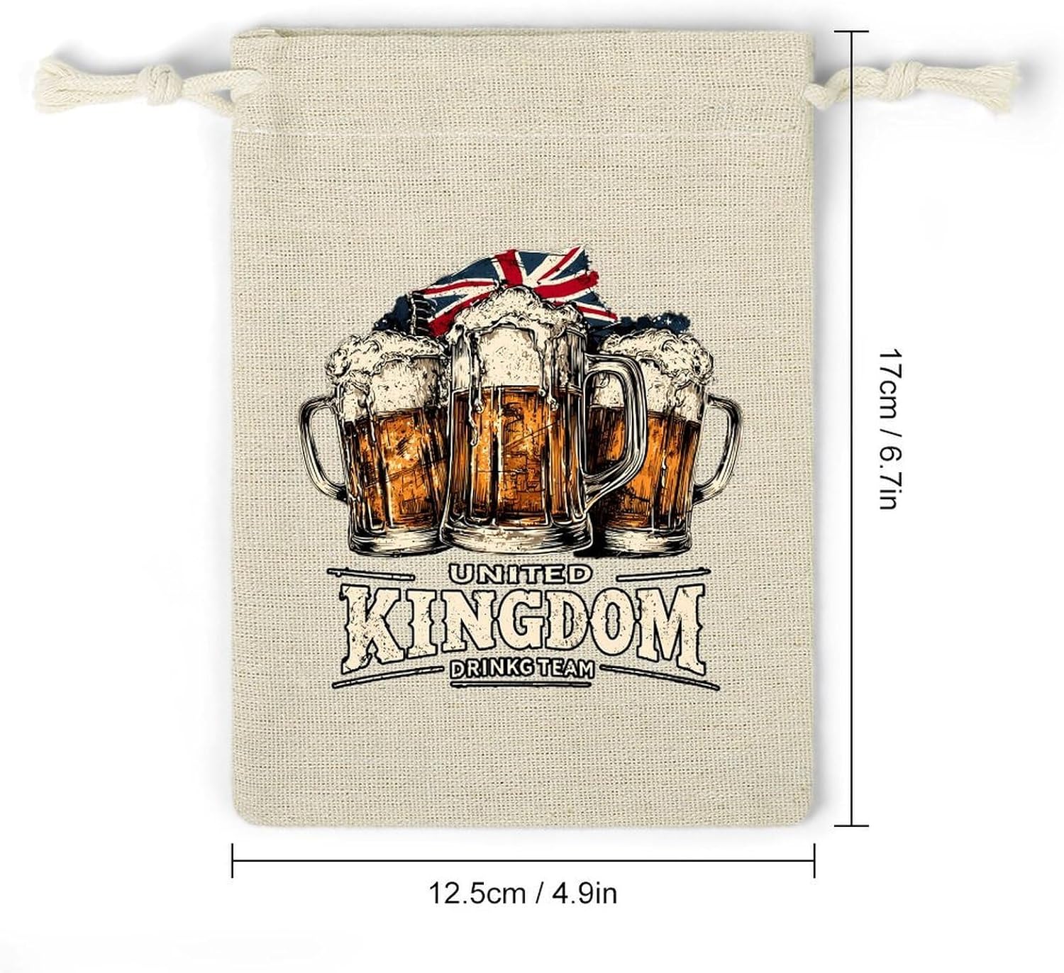 UK Drinking Party British Beer Fest Drawstring Bags Cotton Linen Pack of 8 | Reusable Storage Gift Pouch Party Home Supplies