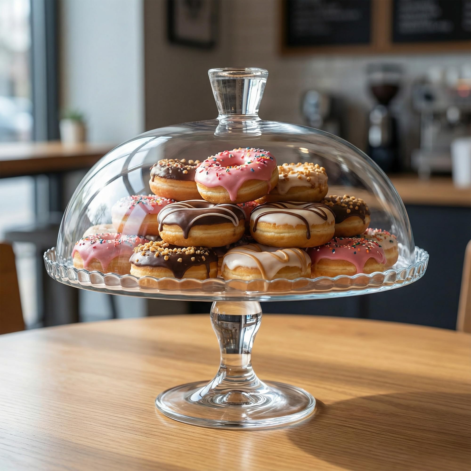 Présentoir à Gâteau sur Pied en Verre avec Cloche, Transparent, Ø 32,2 cm, pour Gâteaux, Cupcakes, Pâtisseries et Réceptions