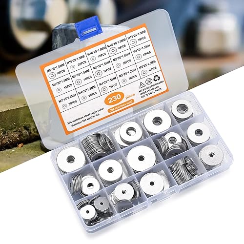 Miniatura 6 de 230 arandelas de guardabarros grandes de acero inoxidable, 15 tamaños, kit surtido para ensamblaje de barcos de automóvil, instalación de muebles,