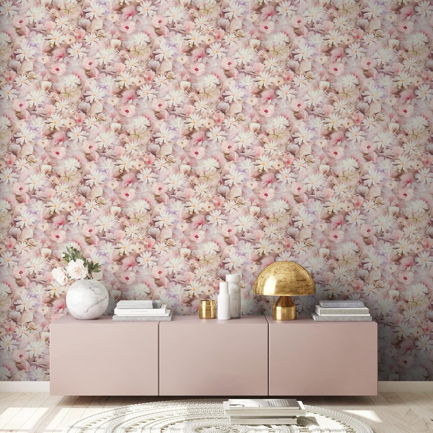 A.S. Création Wallpaper Floral Design - White, Pink - Flower Wallpaper 395.99in x 20.87in Made in Germany - 387222