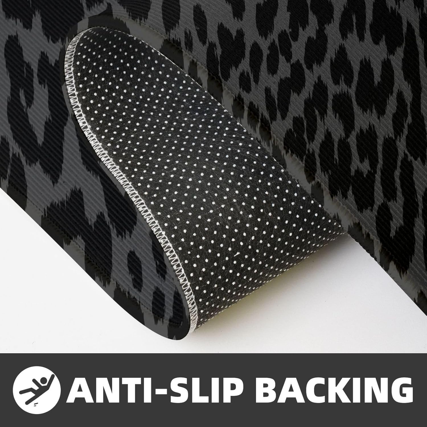 Black Leopard Cheetah Print Kitchen Rugs Microfiber Floor Mats Cushioned Carpet Runner Rug for Laundry Bathroom Living Room, 2 Piece Set 17"X 47" + 17"X 30"