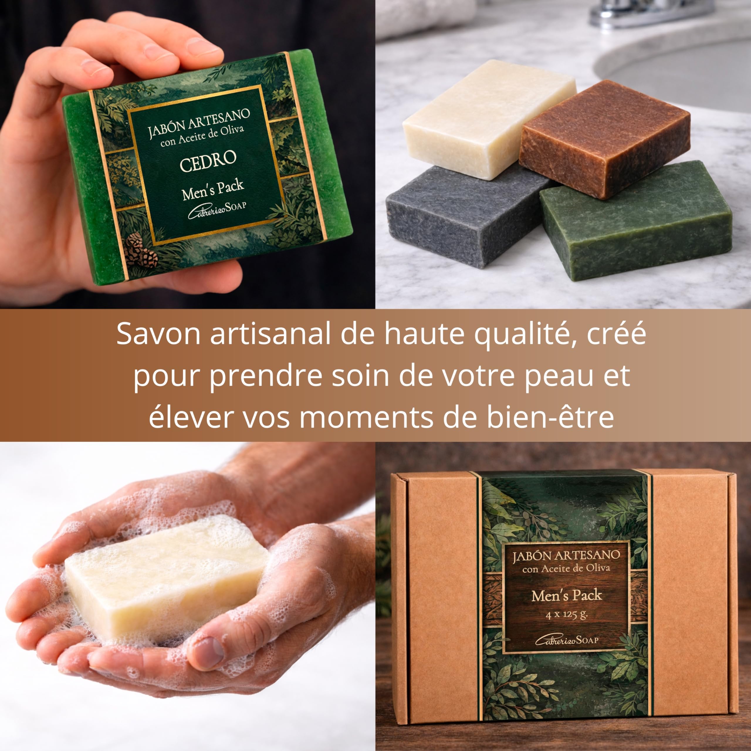 Savons artisanaux avec parfum homme – Savon solide 4x125 g – Idee cadeau homme original pour anniversaire et occasions spéciales, idéal pour la routine quotidienne visage