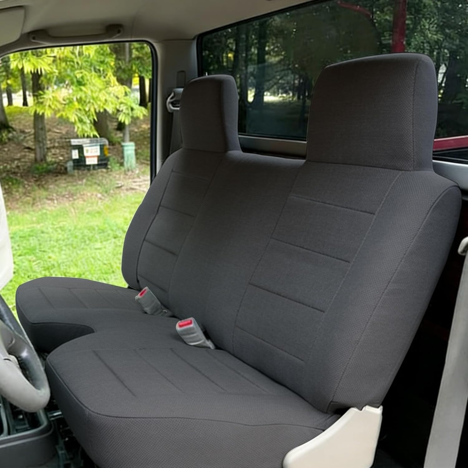 Front 60/40 Bench Seat Covers for Toyota Tacoma 1995-2000 - Water-Resistant Polyester Seat Protectors with Headrest & Console Covers, Easy to Install & Machine Washable, Black & Light Gray