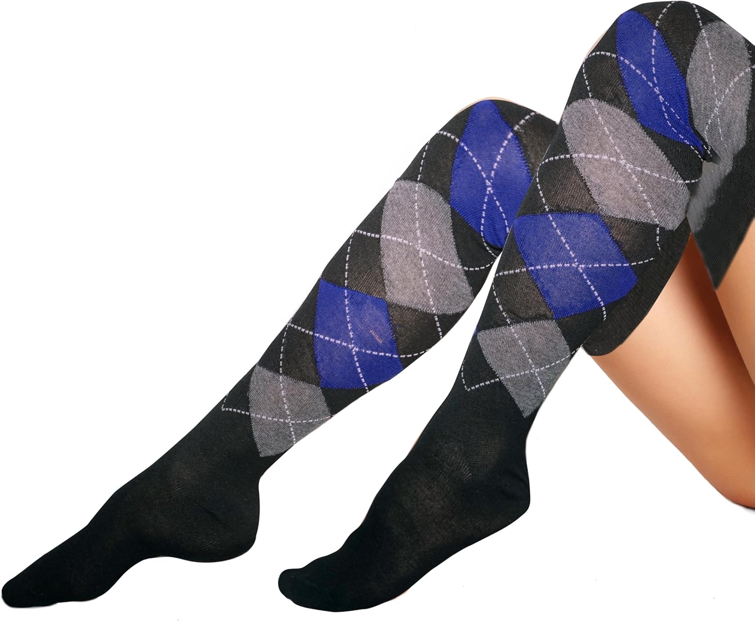 Womens Girls Argyle Socks Thigh High Checkered High Socks - Image 4
