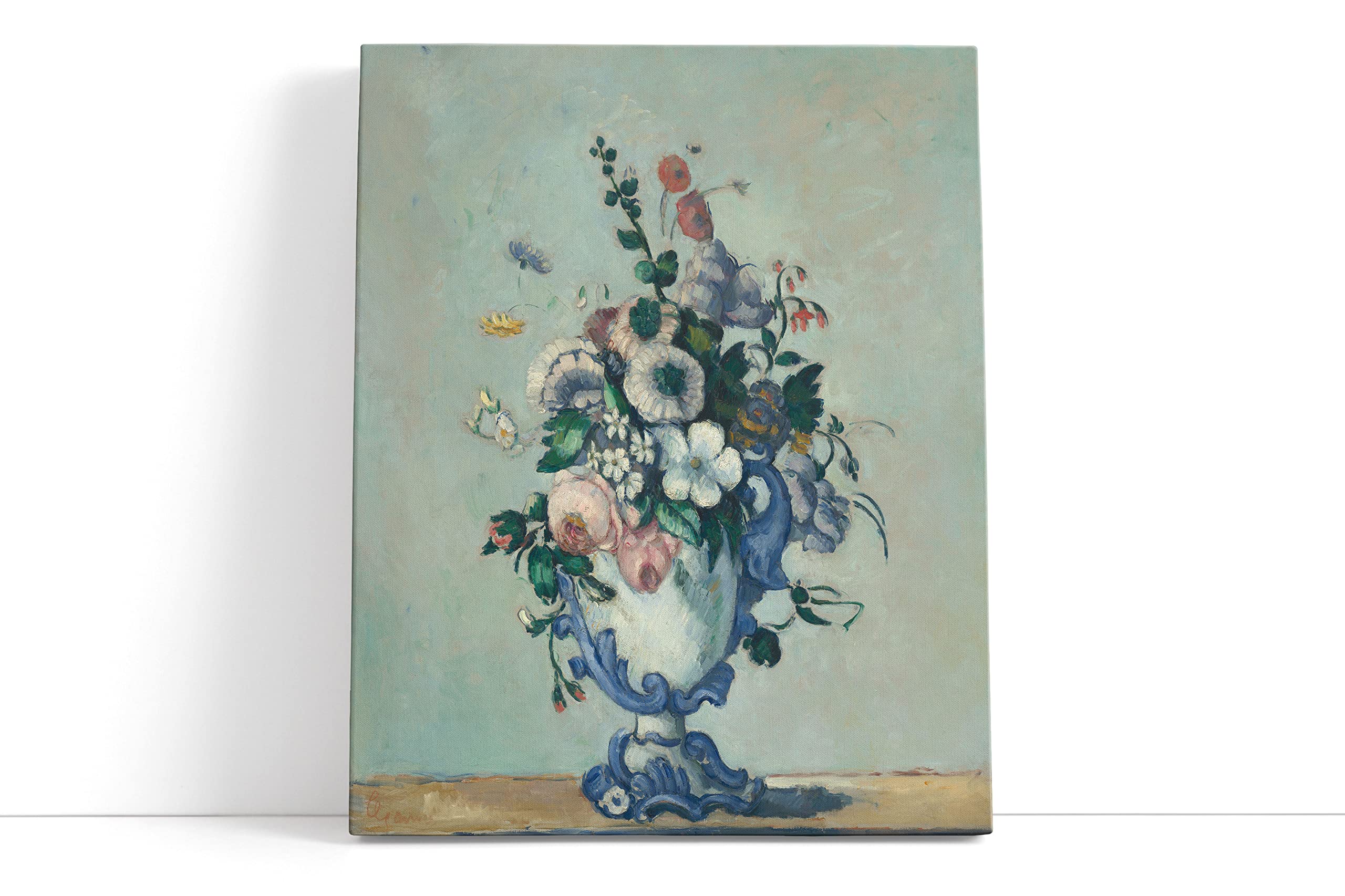 BKstuff - Quadro - Pronto da appendere - Stampa su tela canvas - Opere di Paul Cézanne (92x115cm, Fiori in un vaso Rococo, Paul Cézanne)