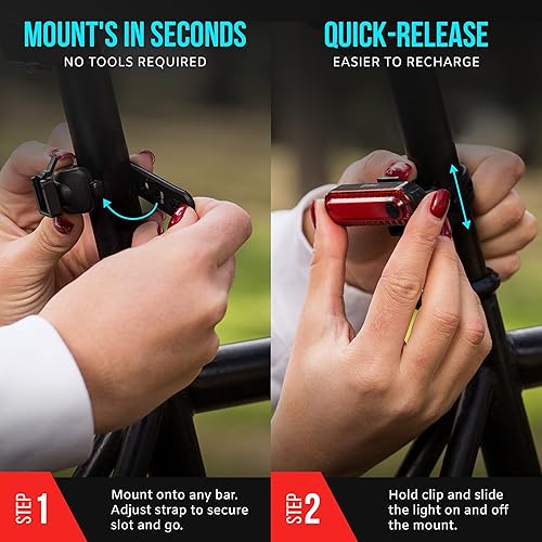 Miniatura 7 de Paquete de 2 luces traseras para bicicleta, fácil instalación de luces traseras de bicicleta, luces de bicicleta recargables USB C para conducción