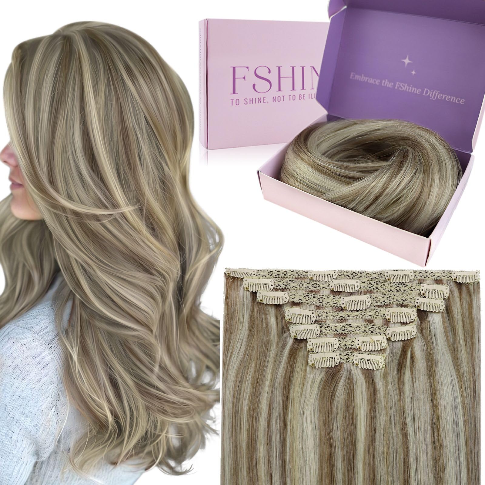 Fshine Clip in Hair Extensions Human Hair Copper Hair Extensions 18 Inch 120 g 7 pcs Color 330 Natural Straight Hair Extensions for Women Real Human Hair — view 39