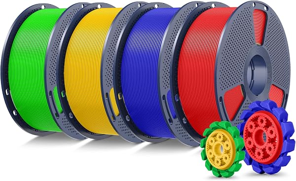 SUNLU 4KG PLA+2.0 Filament 1.75mm, Ulepszony filament PLA Plus do drukarek 3D, 1KG na Szpulę, łącznie 4 KG, Czerwony+Niebieski Kleina+Zielony+Żółty