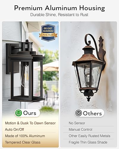 Miniatura 69 de VIANIS Luces negras para exteriores del atardecer al amanecer para casa, paquete de 2 luces de pared al aire libre, luces de porche impermeables