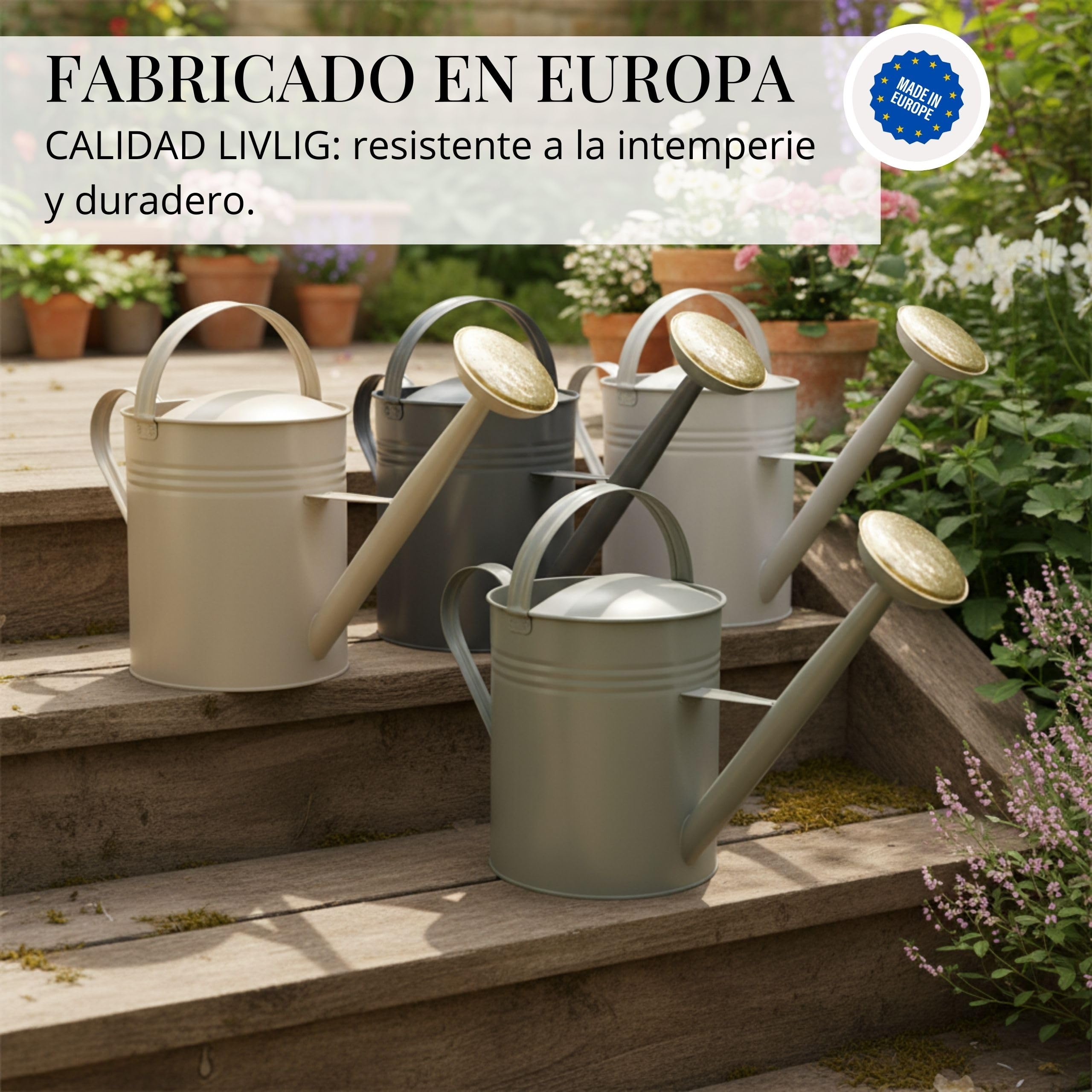 LIVLIG Regadera 10 litros 2 Asas – Jardín con Doble Asa y Alcachofa Desmontable de Latón, Diseño Vintage, Antracita