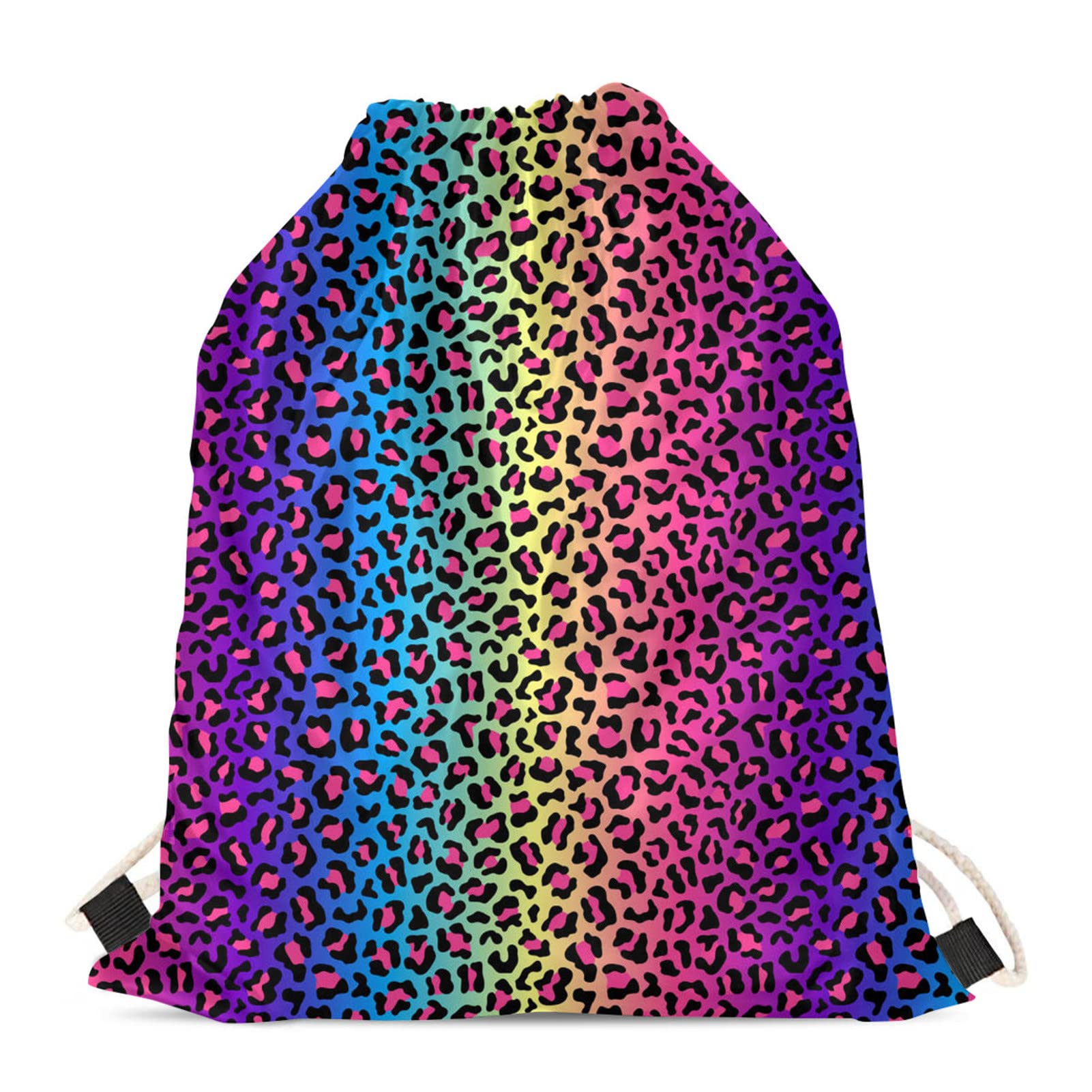 HELLHERO Rainbow Leopard Print Drawstring Bags Sturdy String Backpack Sports Outdoor Beach Bag for Men Women Kids Gym Sack Pack Travel Swmming Beach Shoulder Bag — image 1