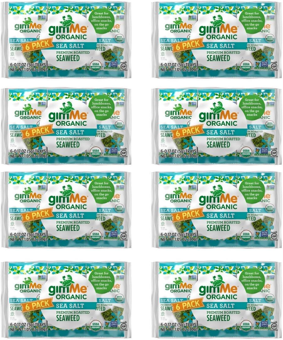 Seaweed Organic Roasted Seaweed - Sea Salt - 48 Count - Keto, Vegan, Gluten Free - Great Source of Iodine and Omega 3’s - Healthy On-The-Go Snack for Kids & Adults