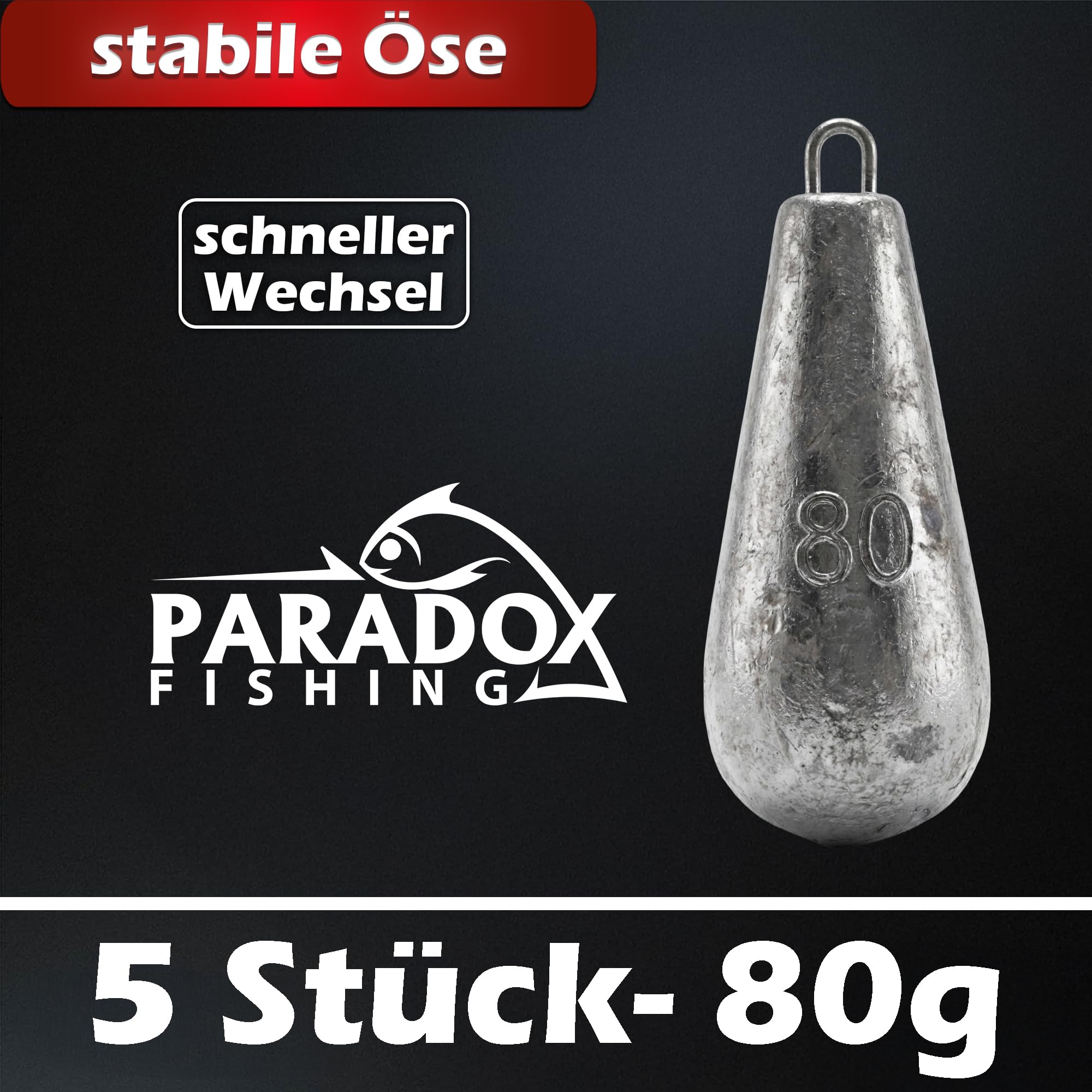 Paradox Fishing Zestaw ołowiu gruszkowego, 5 x 80 g, ołów, wędkarstwo, ołów, ciężarki, akcesoria wędkarskie