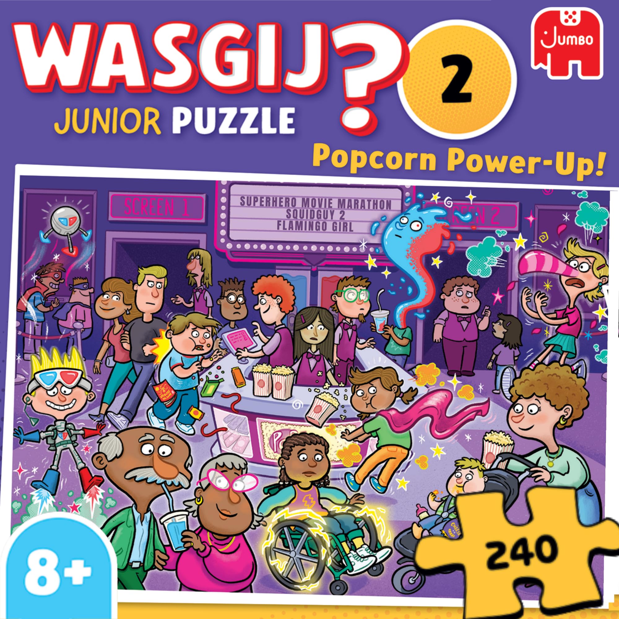 Wasgij Junior 2, Popcorn Power-Up! - 240 Piece Kids Jigsaw Puzzle - Fun, Colourful & Brainteasing 240Pc Children's Puzzles - 100% Recycled Cardboard Jigsaws - Birthday Age 8 + โ image 1