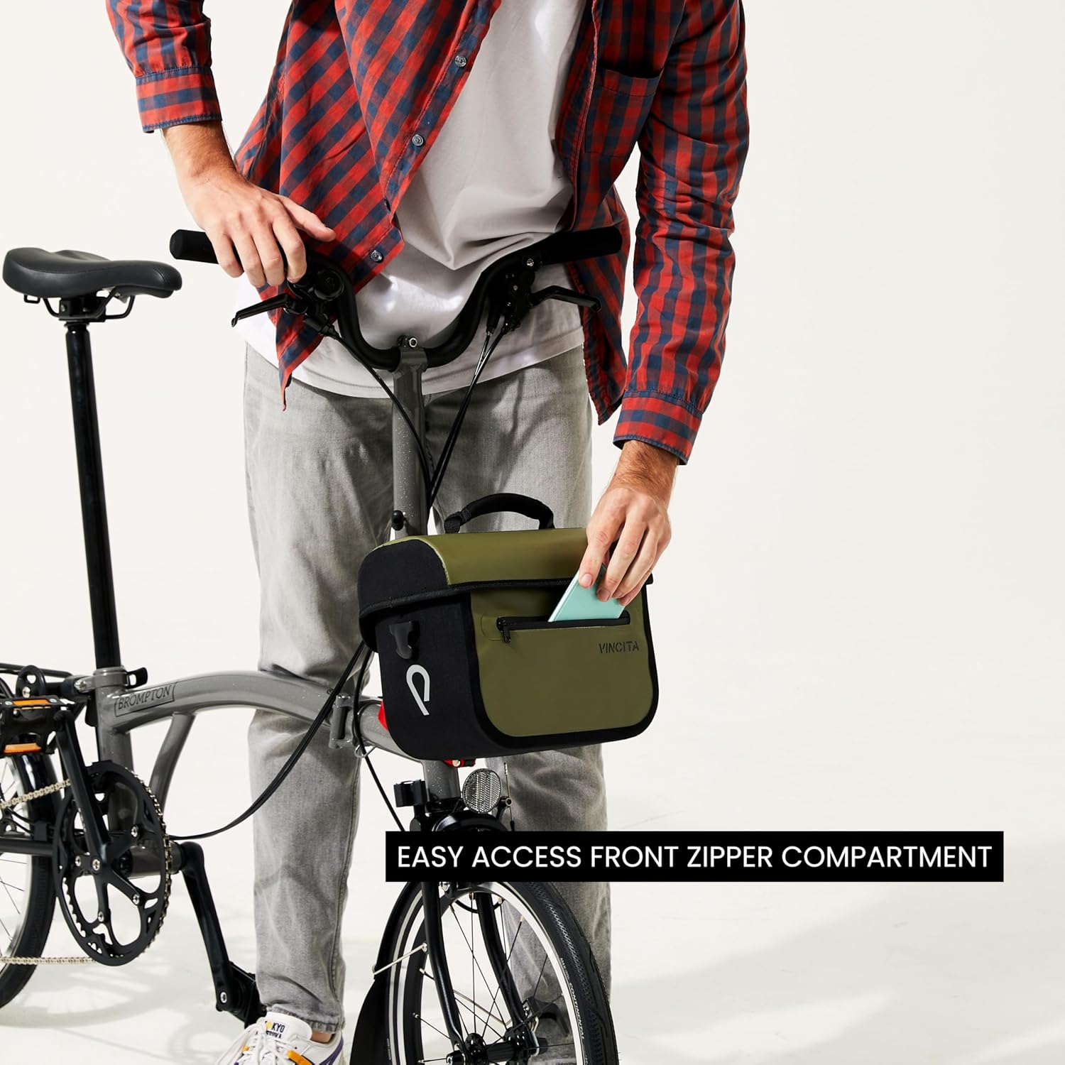 Vincita Cooper Front Bag for Brompton Bicycle – Waterproof Camera Bag & Commuter Carrier – Rider-Facing Magnetic Lid for One-Handed Access – Fits Front Carrier Block (Shoulder Strap Included) -Orange